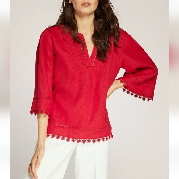 Lauren Ralph Lauren 100% Linen Lace Trim Blouse - Picture 1 of 9